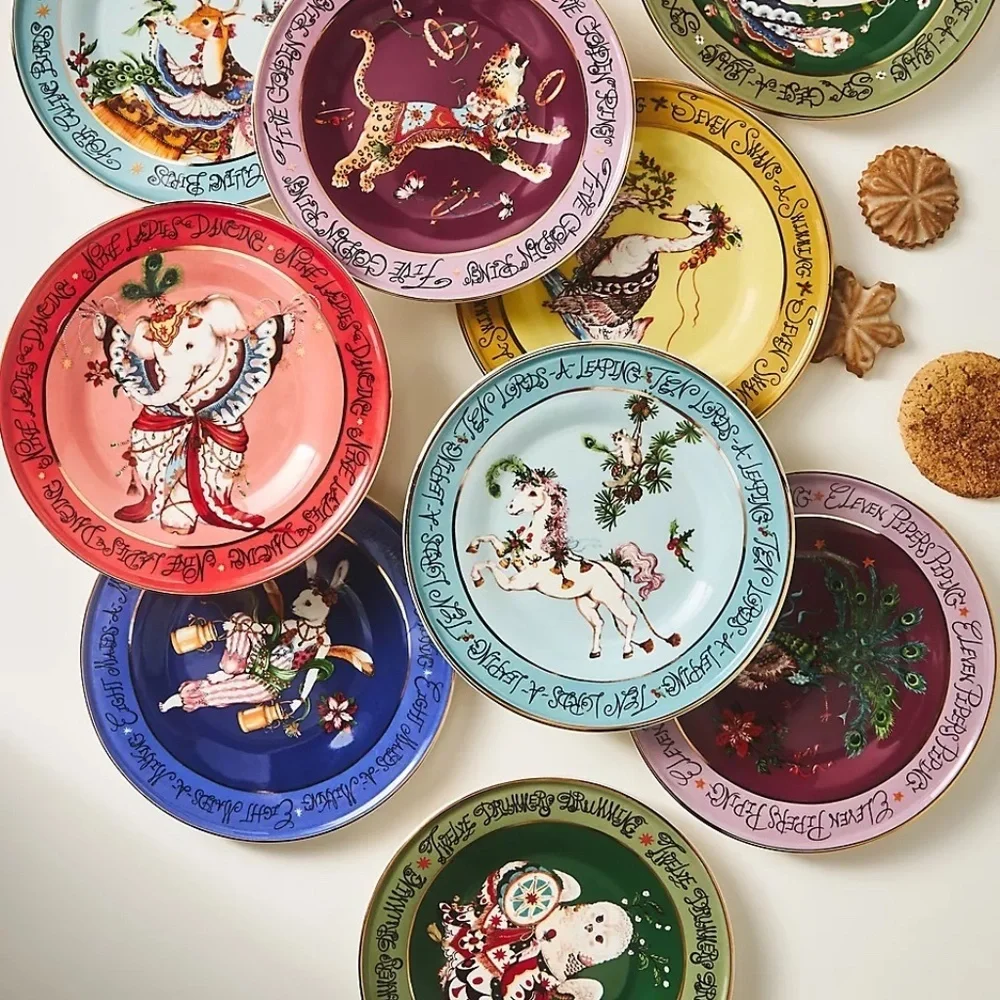 Taychamaythakool xAnthropologie Twelve Days of Christmas 12 Dessert Plates